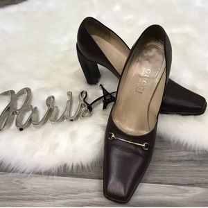 Gucci horse-bit mule brown heels size 6.5B